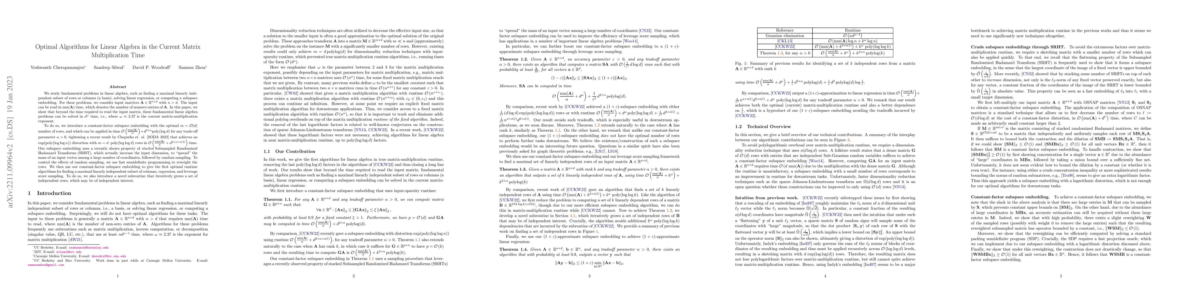 Thumbnail for Optimal Algorithms for Linear Algebra in the Current Matrix
  Multiplication Time