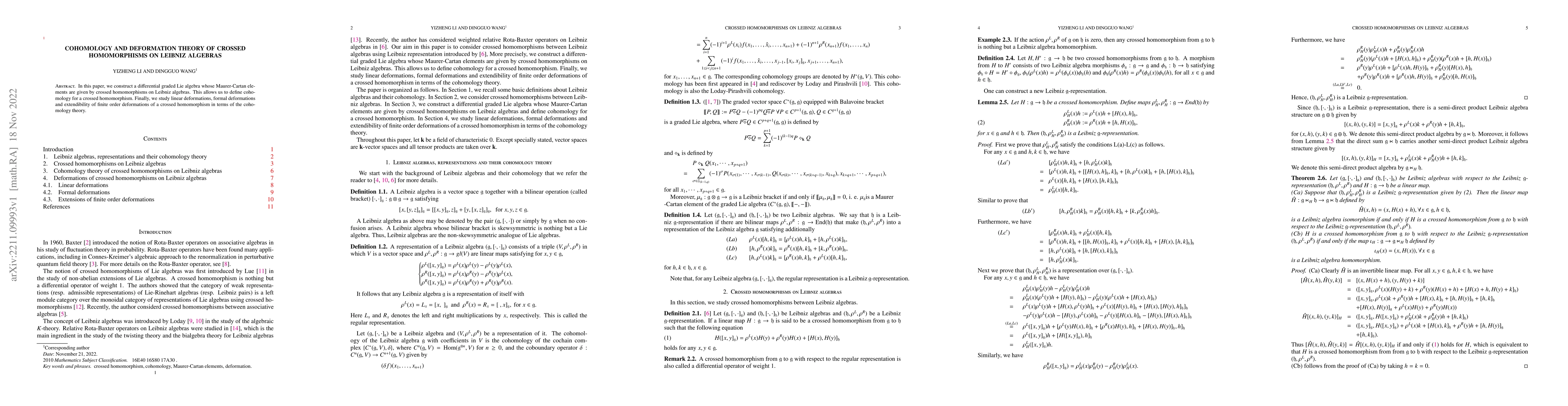 Thumbnail for Cohomology and Deformation theory of crossed homomorphisms on Leibniz
  algebras