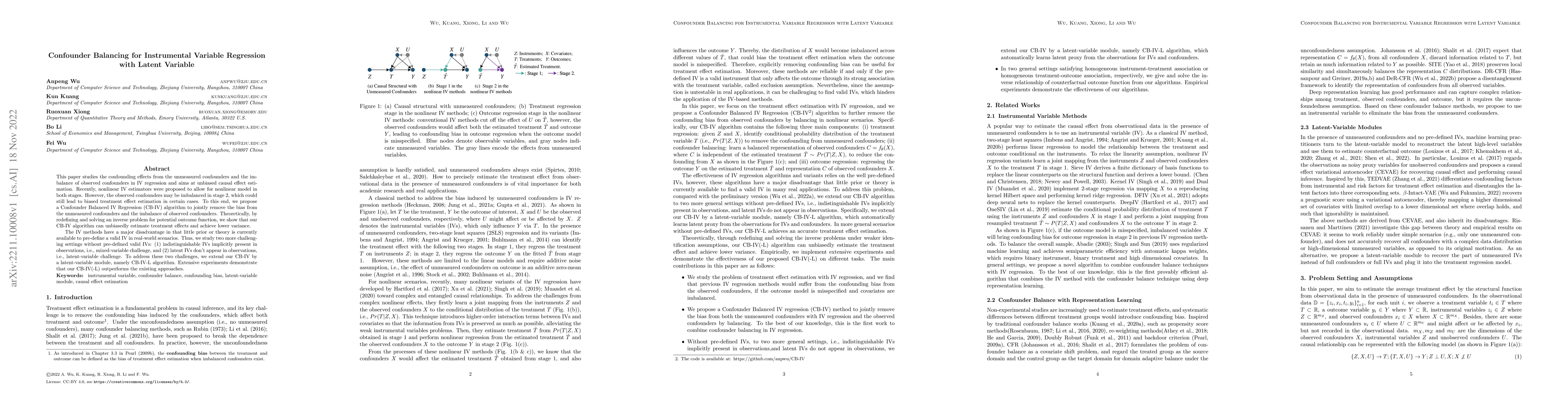 Thumbnail for Confounder Balancing for Instrumental Variable Regression with Latent
  Variable
