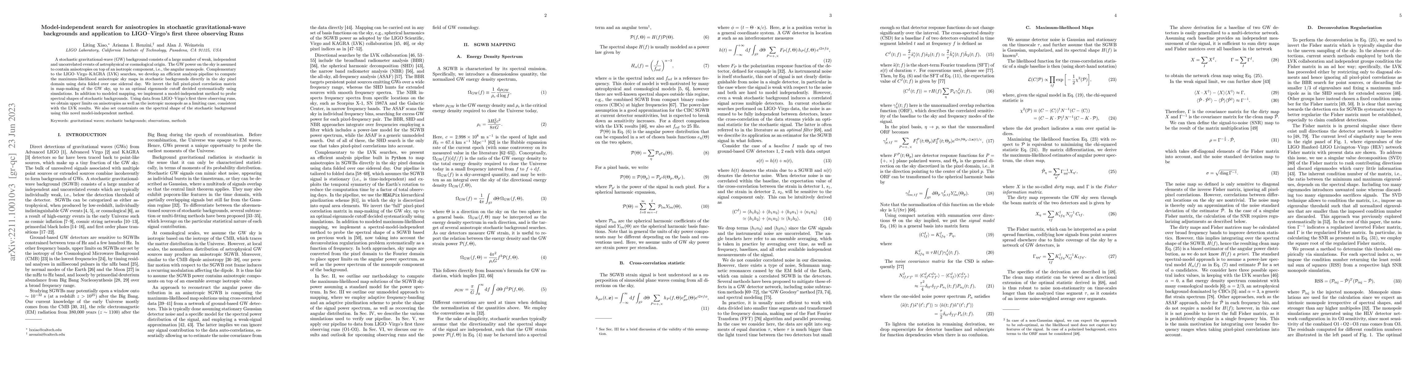Thumbnail for Model-independent search for anisotropies in stochastic
  gravitational-wave backgrounds and application to LIGO-Virgo's first three
  observing Runs