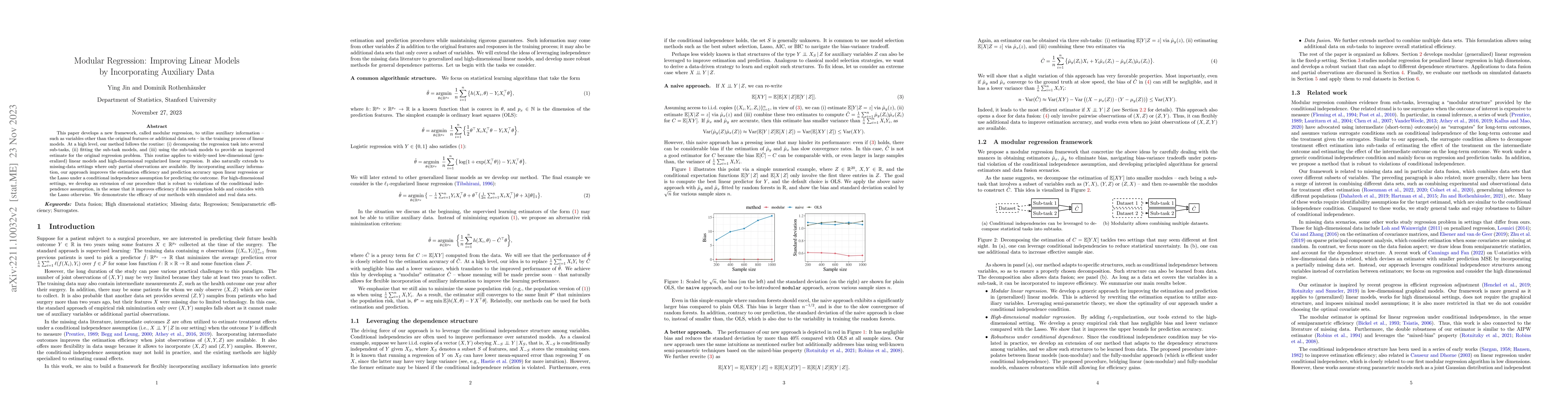 Thumbnail for Modular Regression: Improving Linear Models by Incorporating Auxiliary
  Data