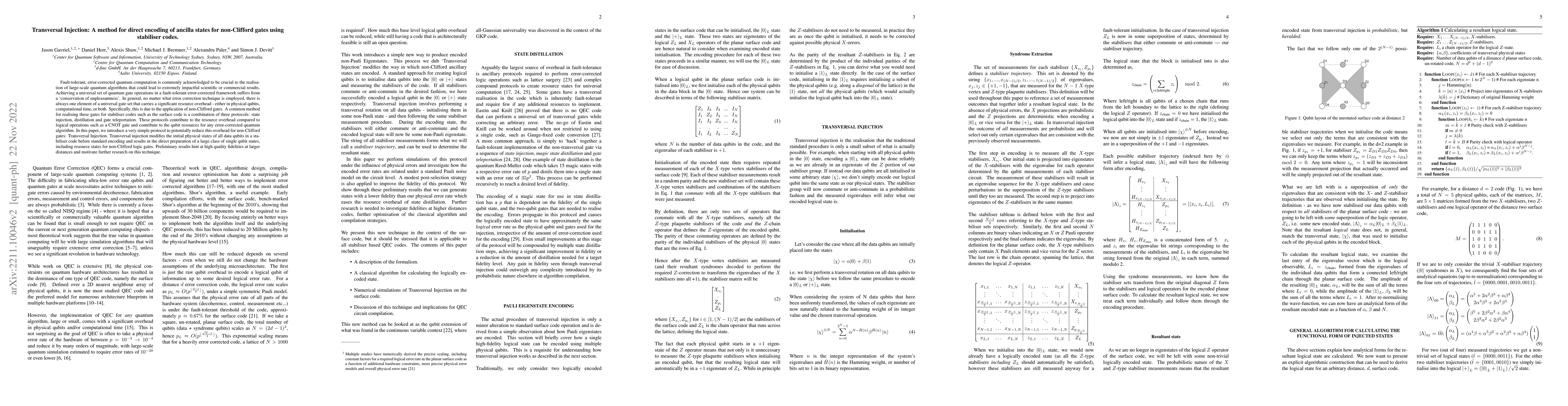 Thumbnail for Transversal Injection: A method for direct encoding of ancilla states
  for non-Clifford gates using stabiliser codes