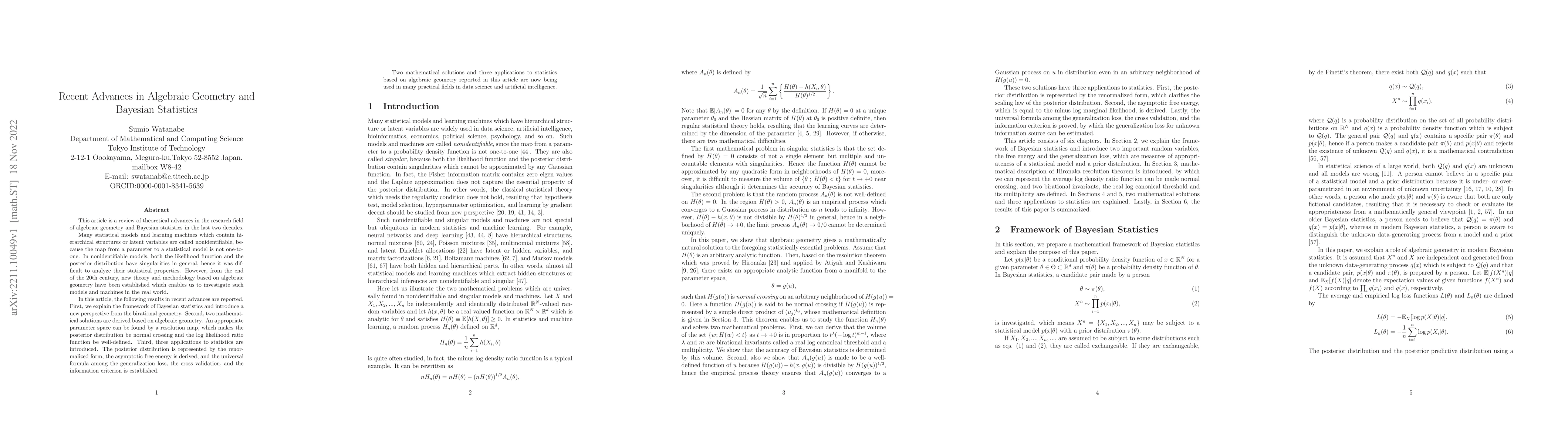 Thumbnail for Recent Advances in Algebraic Geometry and Bayesian Statistics