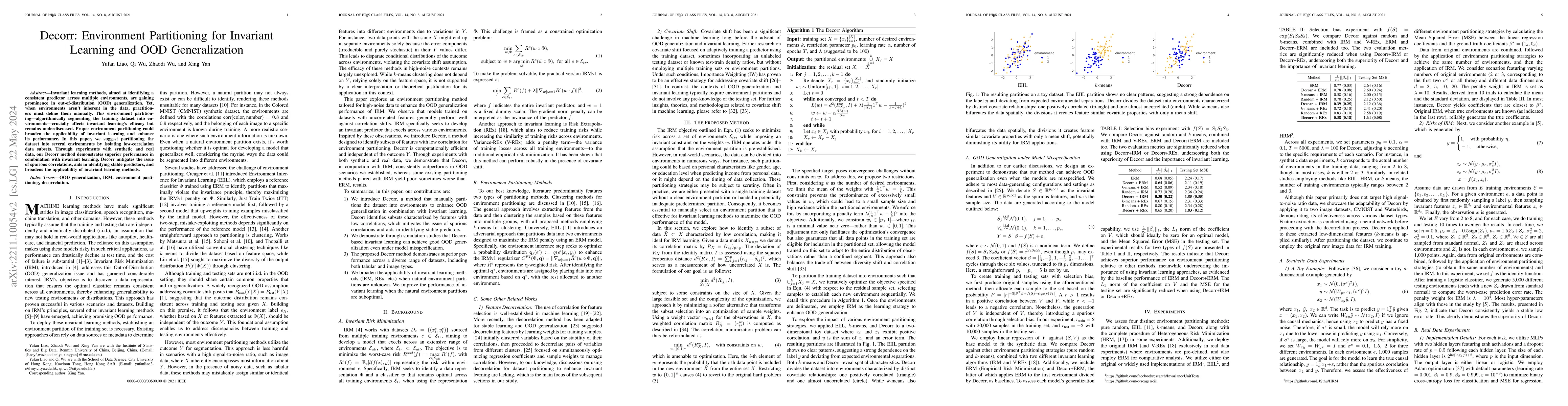 Thumbnail for Decorr: Environment Partitioning for Invariant Learning and OOD
  Generalization