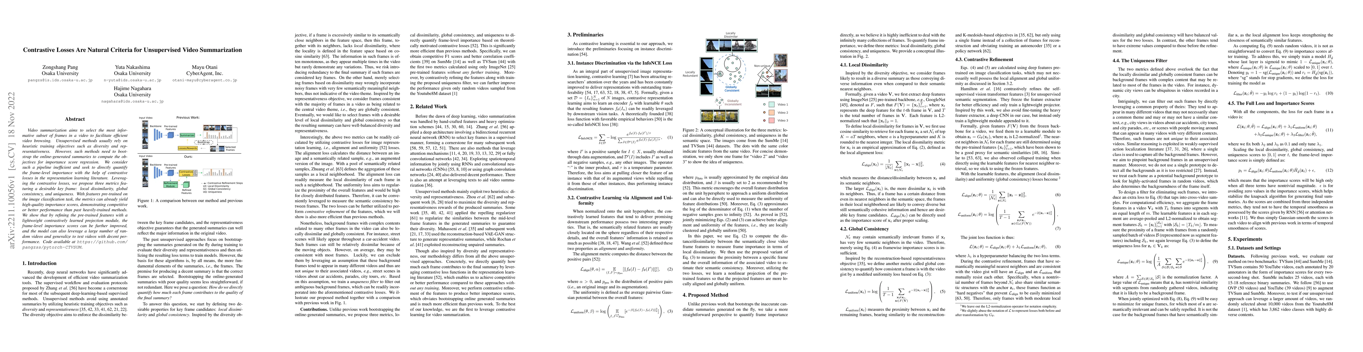 Thumbnail for Contrastive Losses Are Natural Criteria for Unsupervised Video
  Summarization