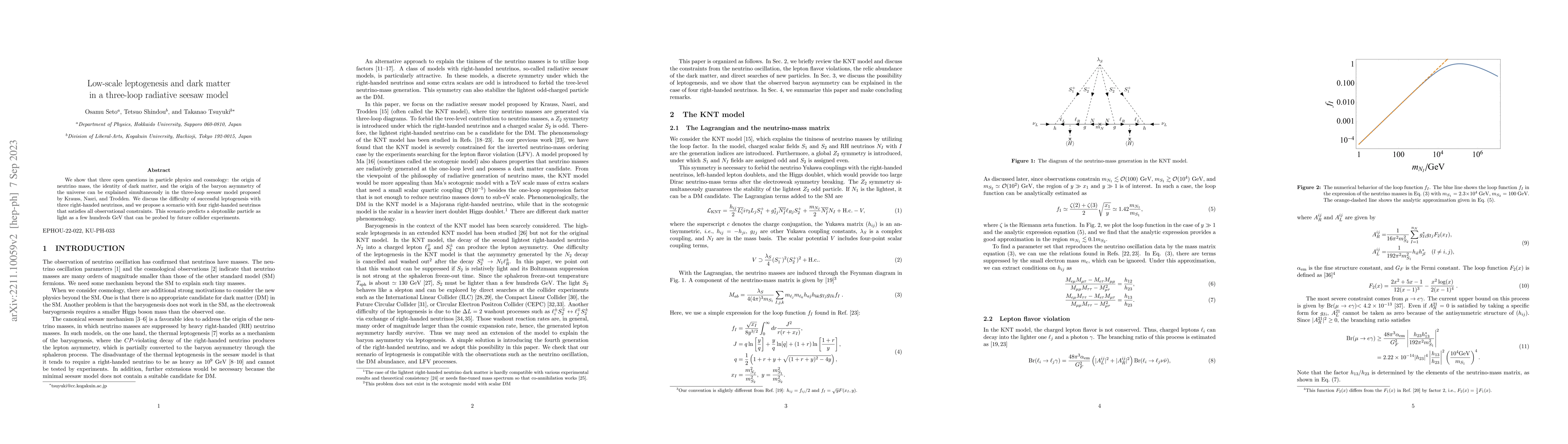 Thumbnail for Low-scale leptogenesis and dark matter in a three-loop radiative seesaw
  model