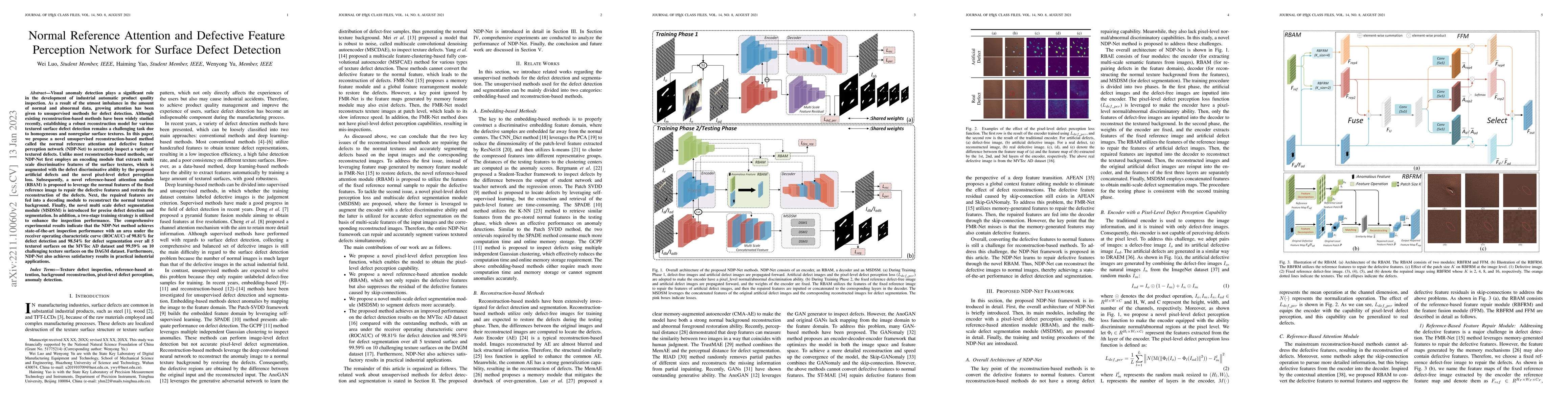 Thumbnail for Normal Reference Attention and Defective Feature Perception Network for
  Surface Defect Detection