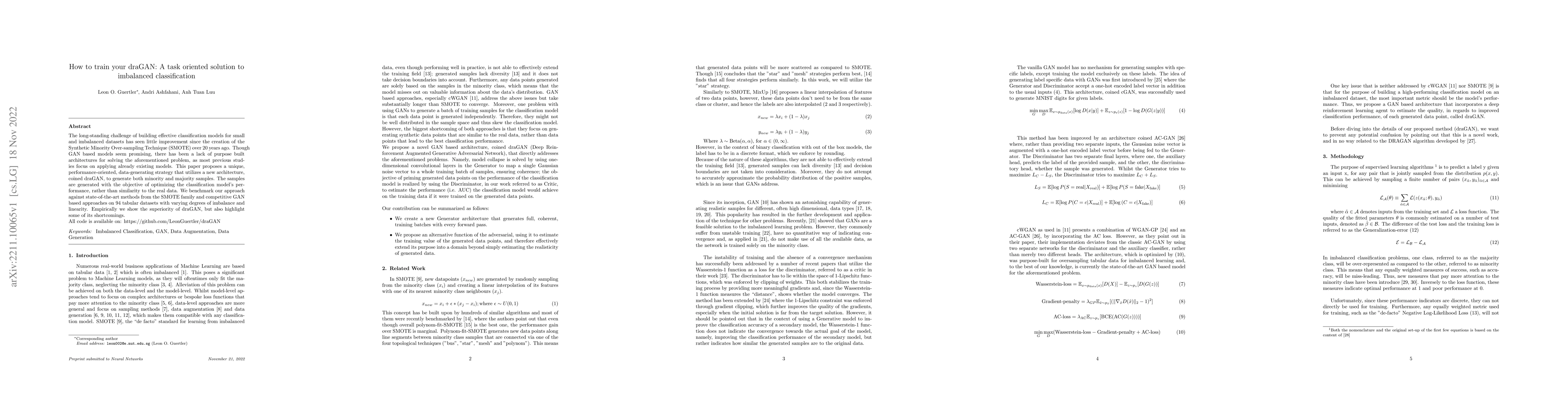 Thumbnail for How to train your draGAN: A task oriented solution to imbalanced
  classification