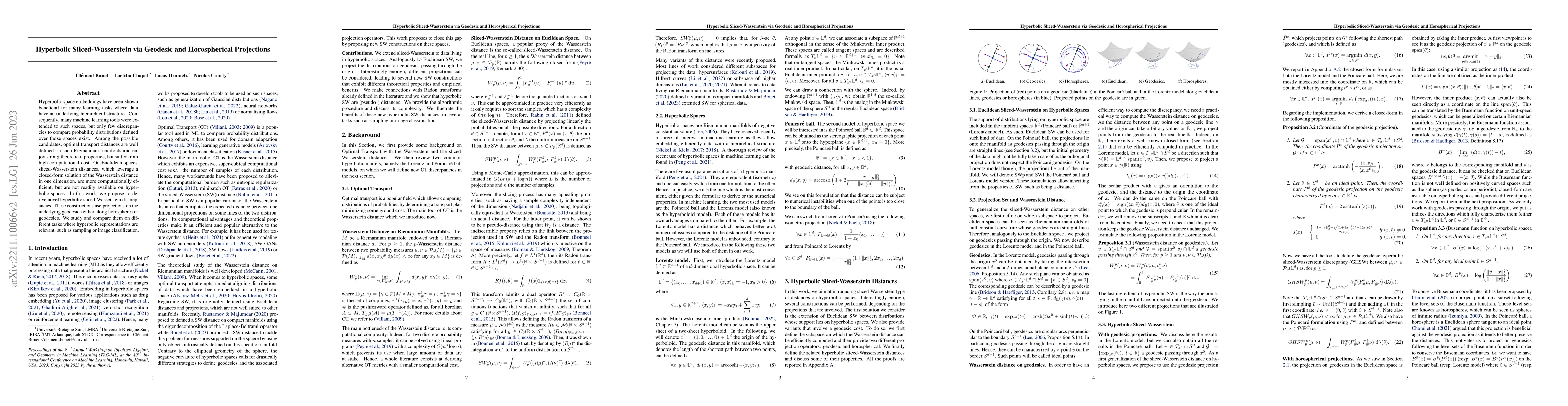Thumbnail for Hyperbolic Sliced-Wasserstein via Geodesic and Horospherical Projections