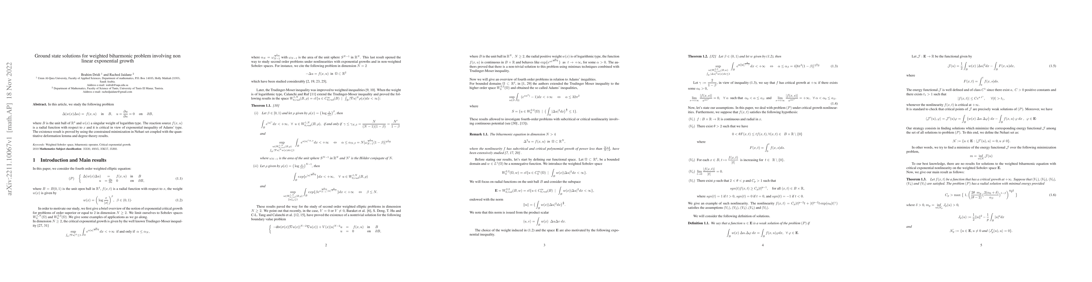 Thumbnail for Ground state solutions for weighted biharmonic problem involving non
  linear exponential growth