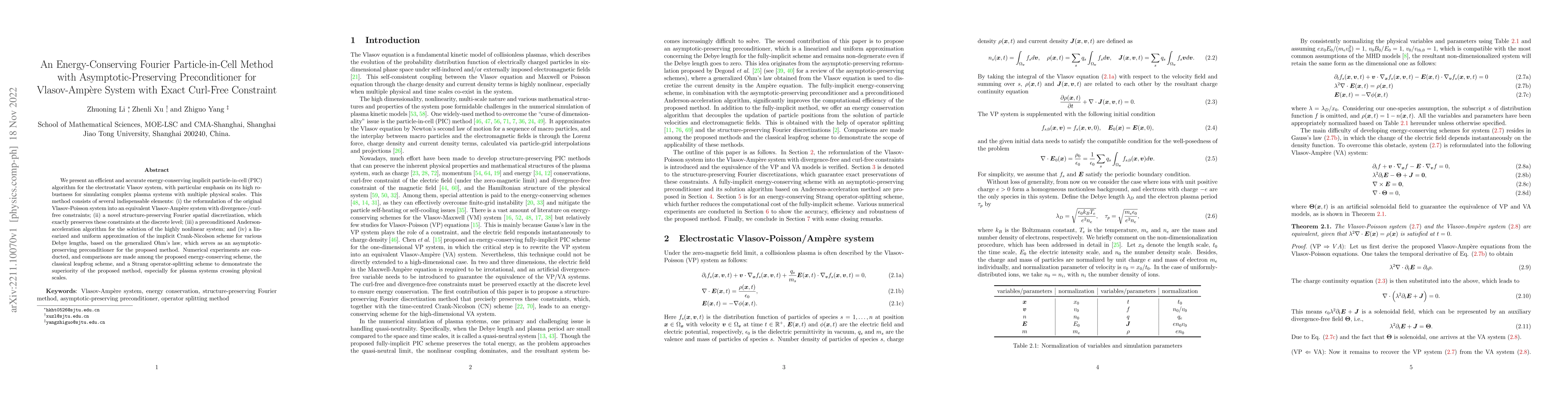 Thumbnail for An Energy-Conserving Fourier Particle-in-Cell Method with
  Asymptotic-Preserving Preconditioner for Vlasov-Amp\`ere System with Exact
  Curl-Free Constraint