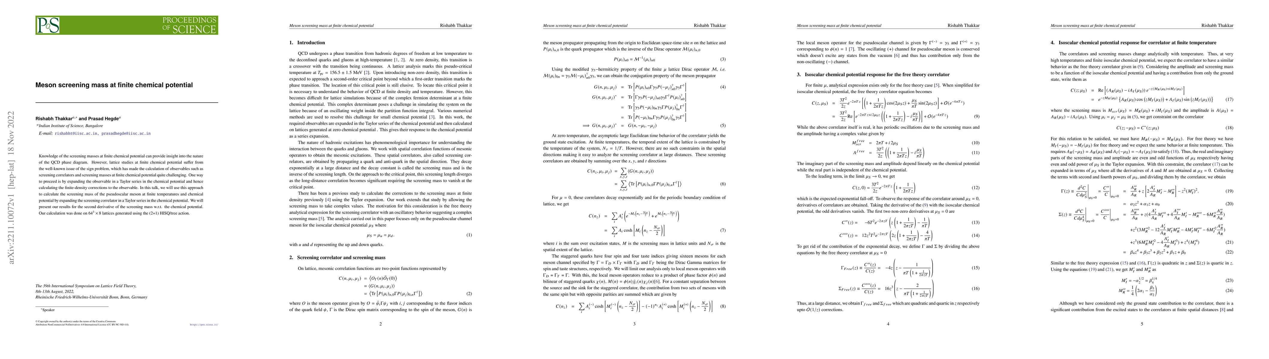 Thumbnail for Meson screening mass at finite chemical potential