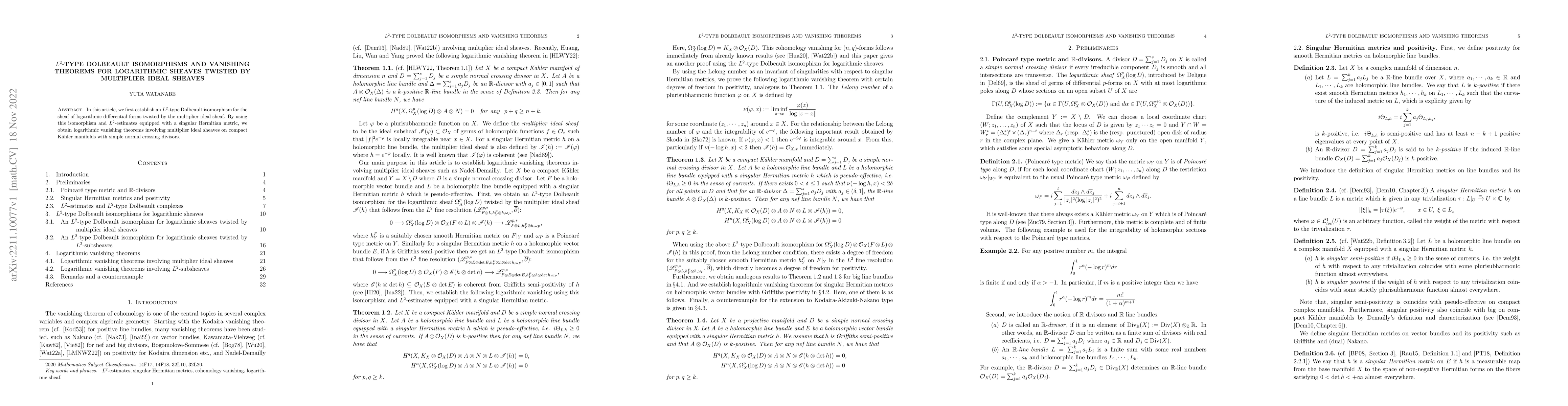 Thumbnail for $L^2$-type Dolbeault isomorphisms and vanishing theorems for logarithmic
  sheaves twisted by multiplier ideal sheaves