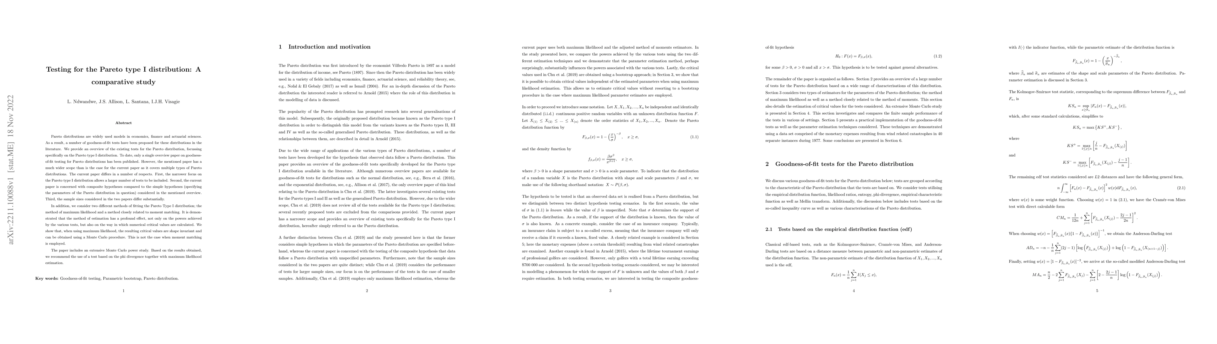 Thumbnail for Testing for the Pareto type I distribution: A comparative study