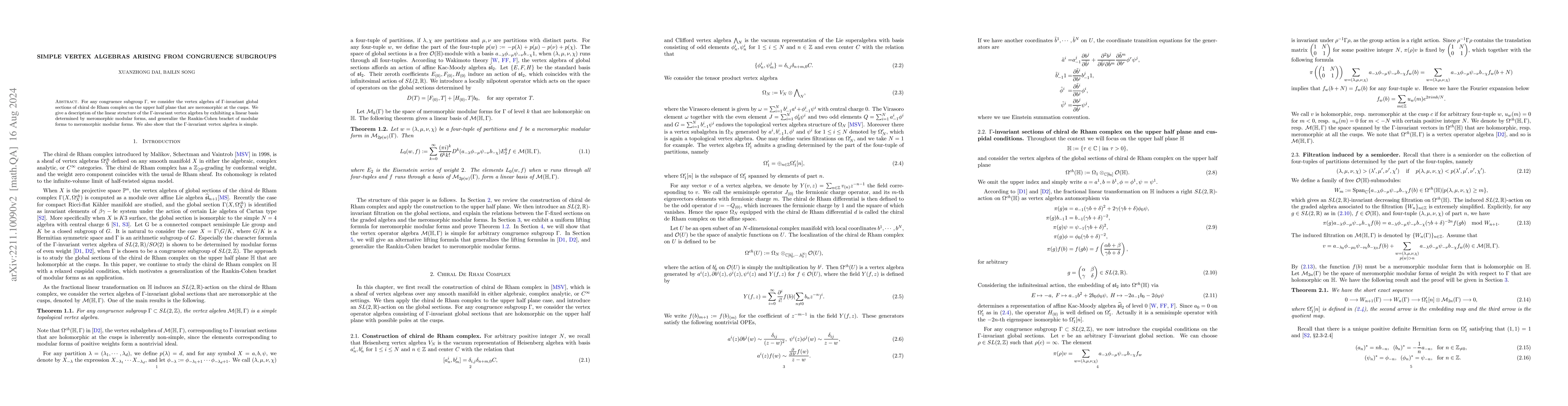 Thumbnail for Simple Vertex Algebras Arising From Congruence Subgroups