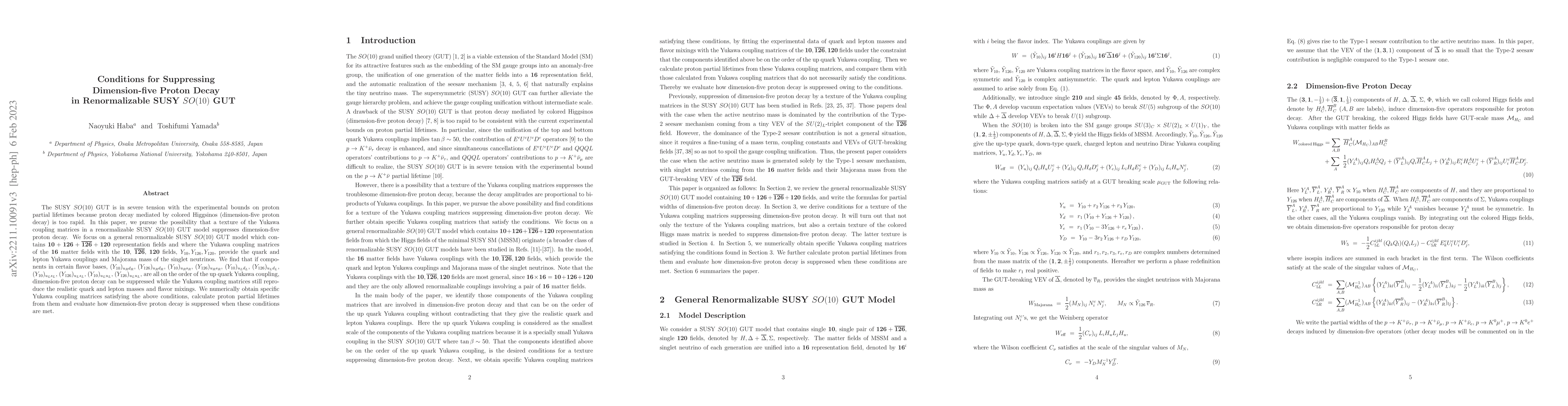 Thumbnail for Conditions for Suppressing Dimension-five Proton Decay in Renormalizable
  SUSY $SO(10)$ GUT