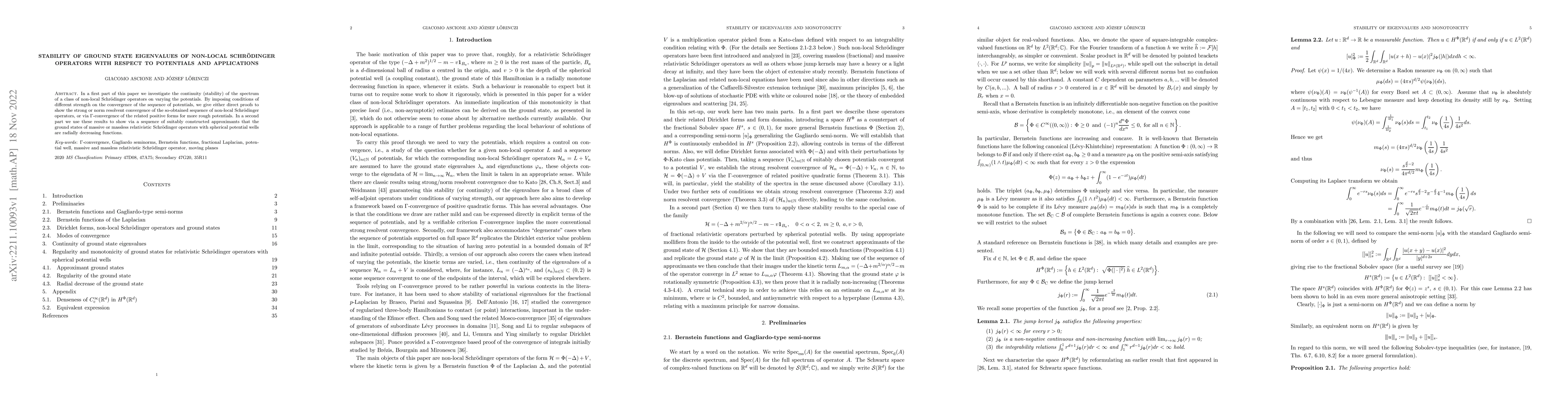 Thumbnail for Stability of ground state eigenvalues of non-local Schr\"odinger
  operators with respect to potentials and applications
