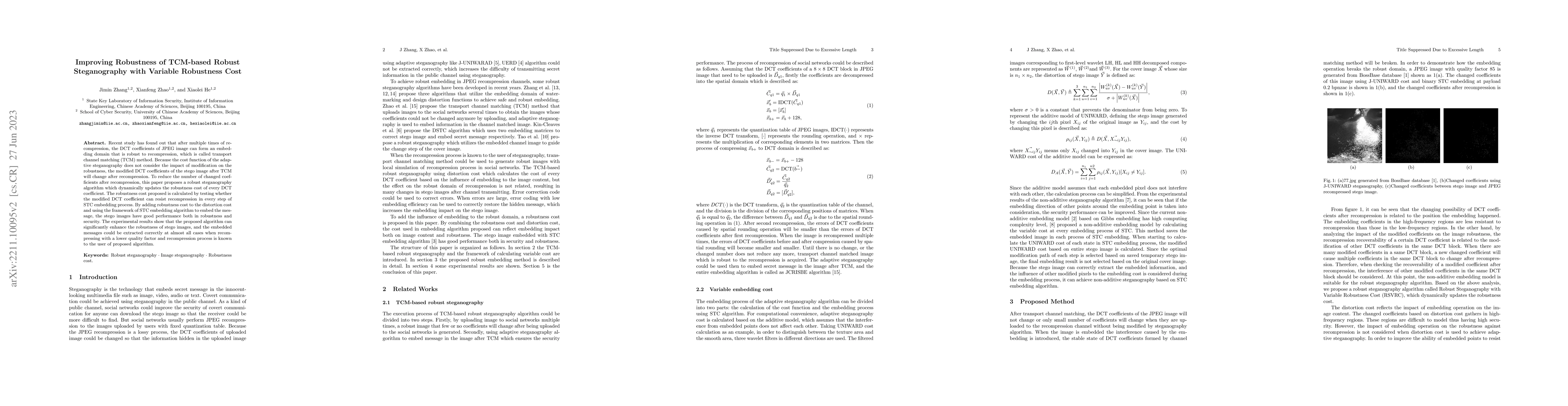 Thumbnail for Improving Robustness of TCM-based Robust Steganography with Variable
  Robustness