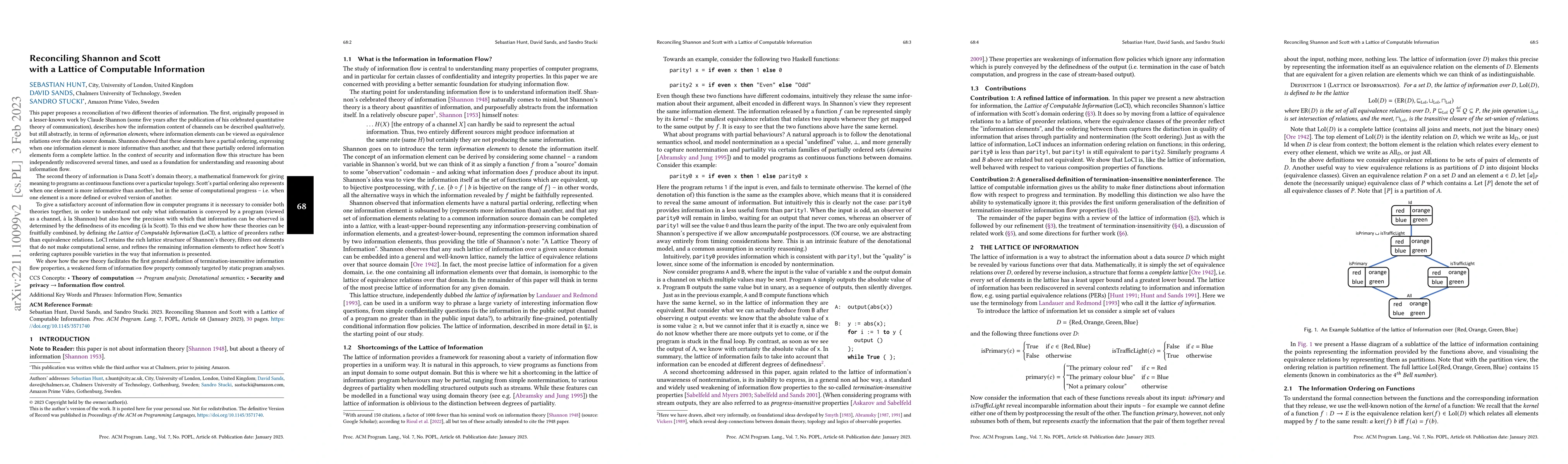 Thumbnail for Reconciling Shannon and Scott with a Lattice of Computable Information