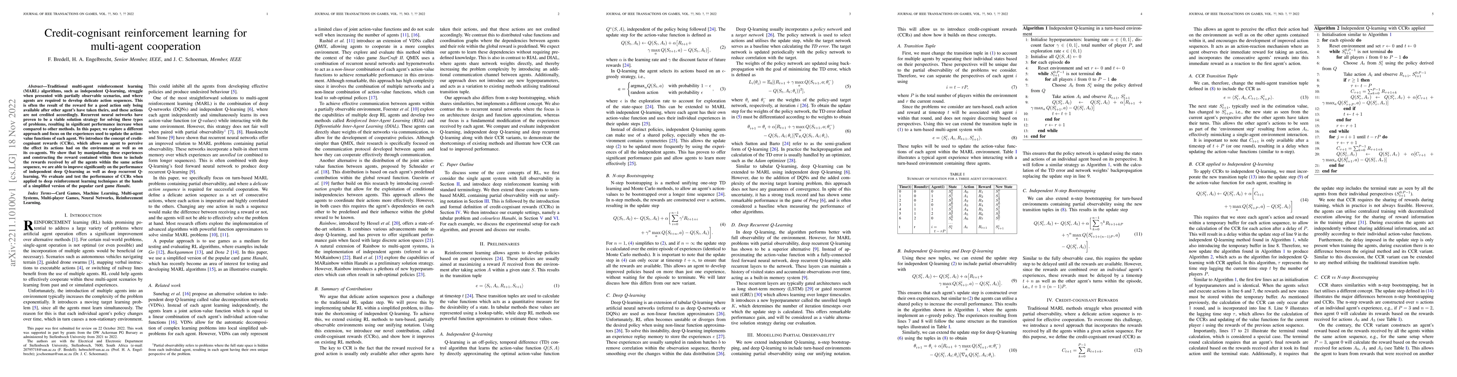 Thumbnail for Credit-cognisant reinforcement learning for multi-agent cooperation