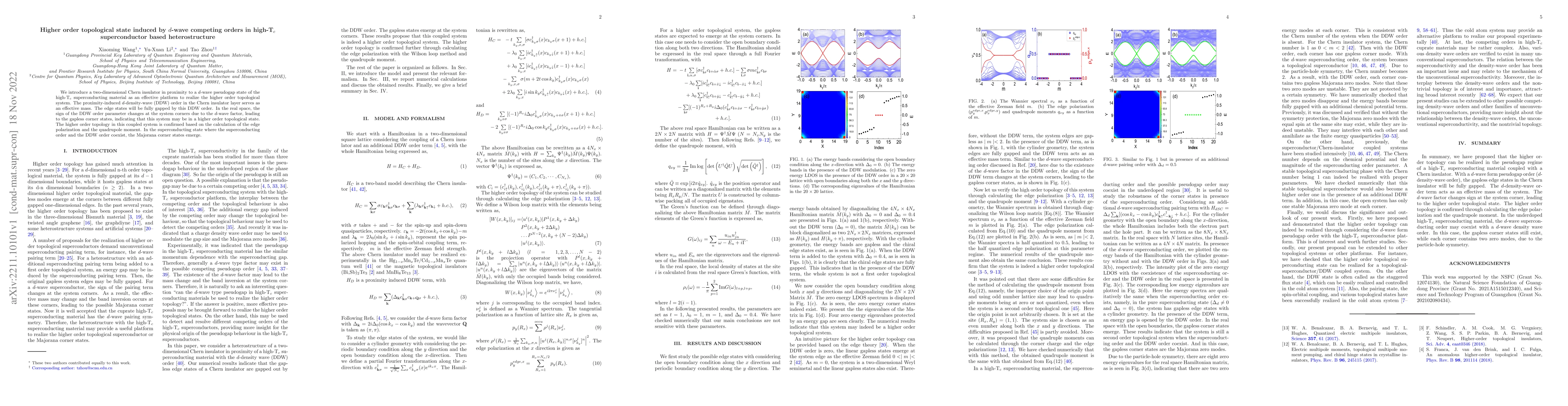 Thumbnail for Higher order topological state induced by $d$-wave competing orders in
  high-T$_c$ superconductor based heterostructure