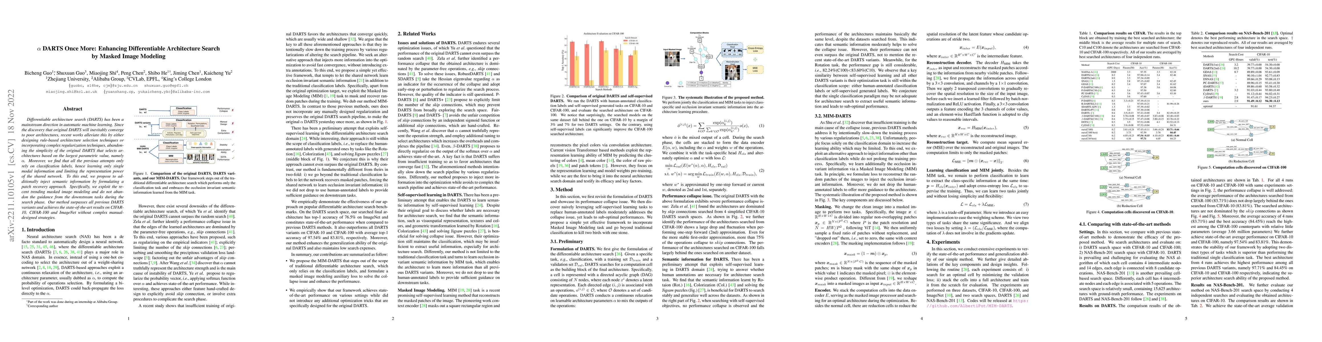Thumbnail for $\alpha$ DARTS Once More: Enhancing Differentiable Architecture Search
  by Masked Image Modeling