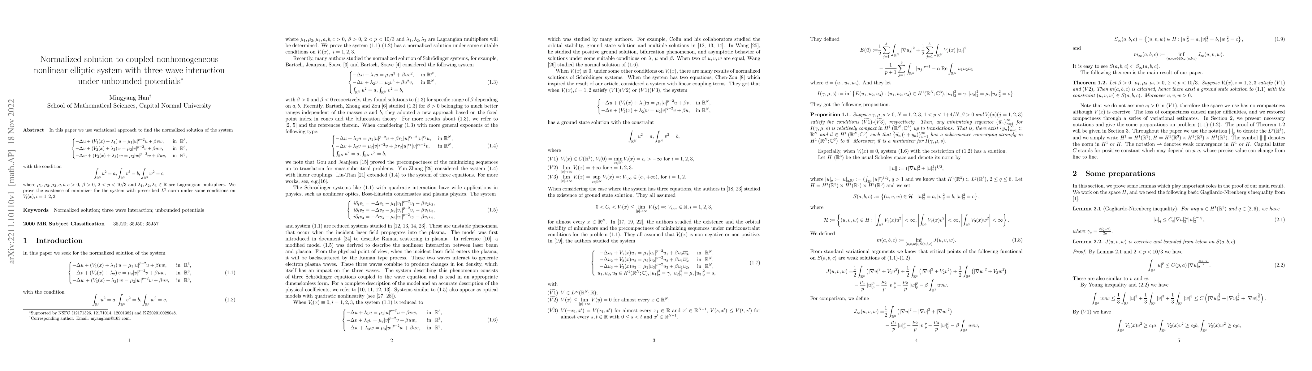Thumbnail for Normalized solution to coupled nonhomogeneous nonlinear elliptic system
  with three wave interaction under unbounded potentials