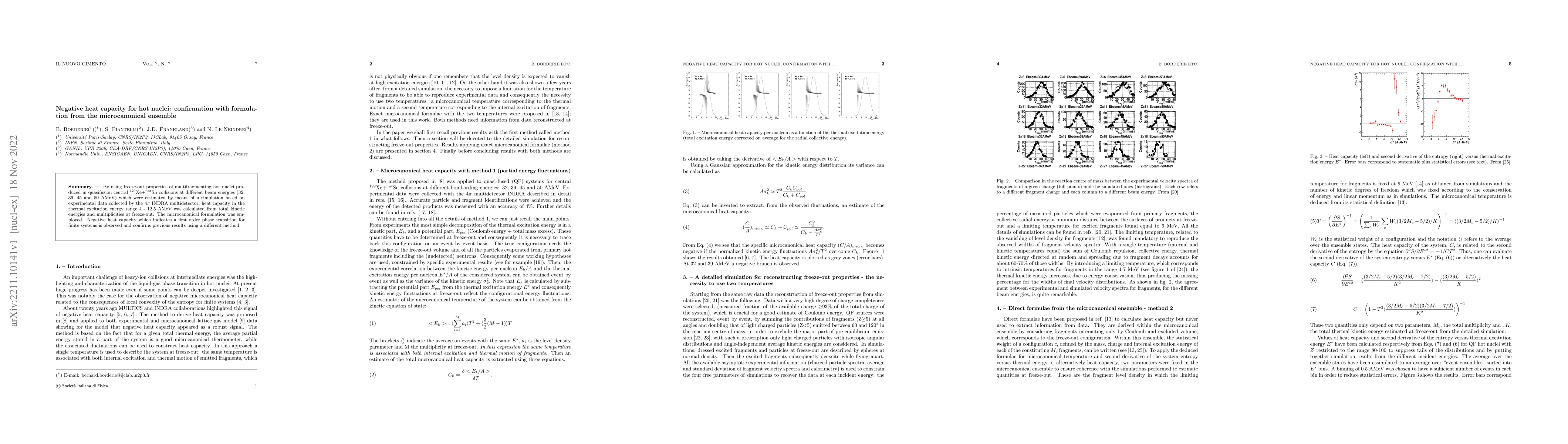 Thumbnail for Negative heat capacity for hot nuclei: confirmation with formulation
  from the microcanonical ensemble