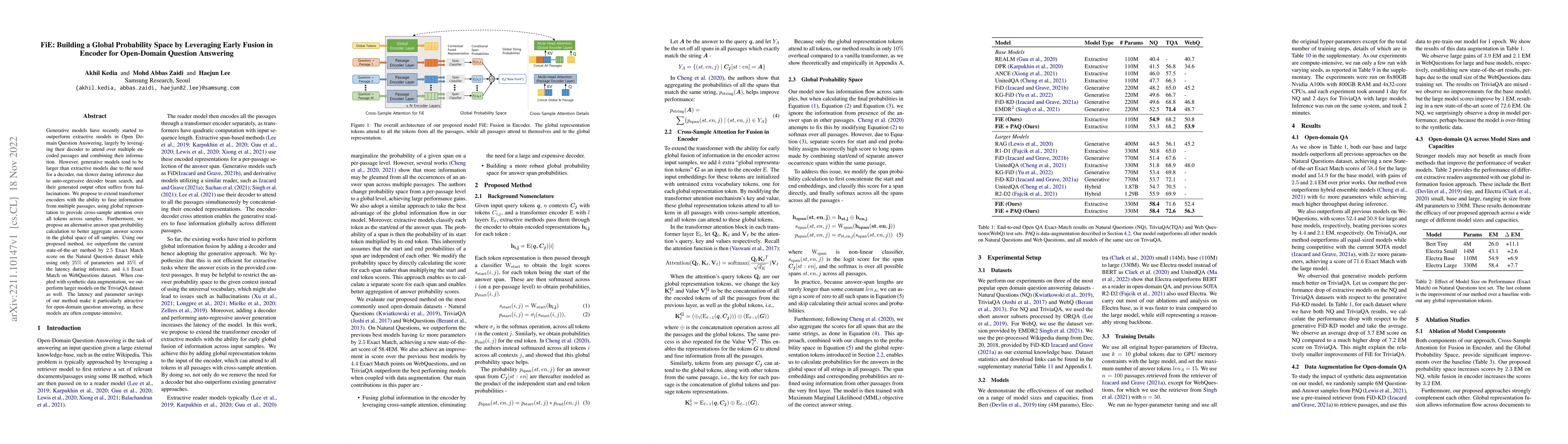 Thumbnail for FiE: Building a Global Probability Space by Leveraging Early Fusion in
  Encoder for Open-Domain Question Answering