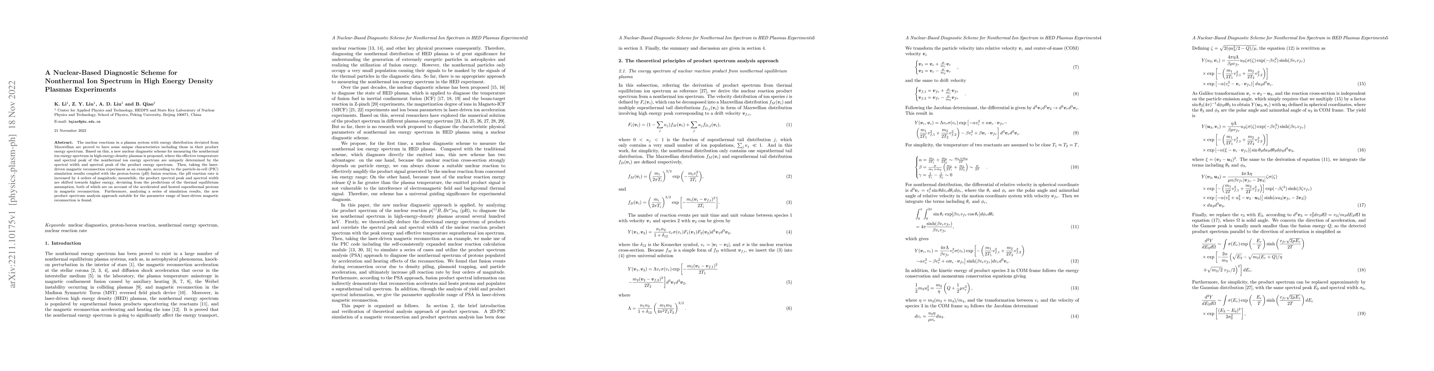 Thumbnail for A Nuclear-Based Diagnostic Scheme for Nonthermal Ion Spectrum in High
  Energy Density Plasmas Experiments