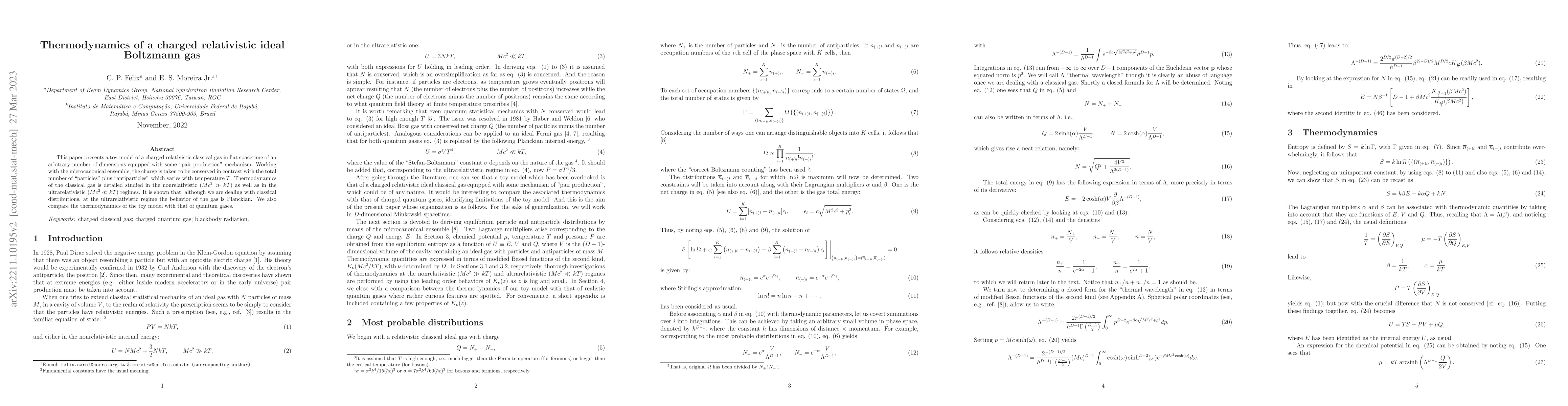 Thumbnail for Thermodynamics of a charged relativistic ideal Boltzmann gas