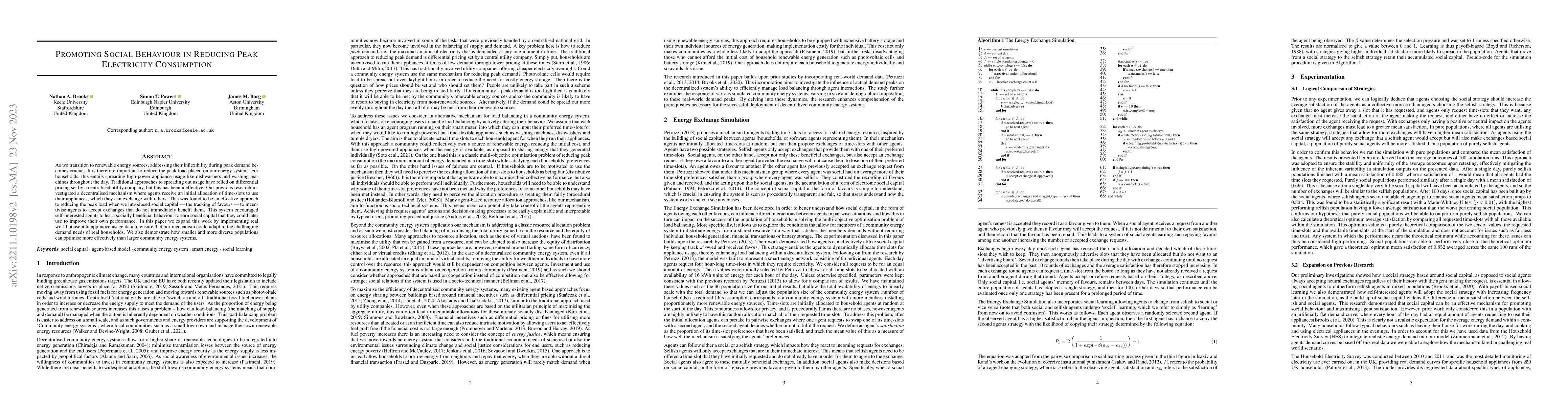 Thumbnail for Promoting Social Behaviour in Reducing Peak Electricity Consumption
  Using Multi-Agent Systems