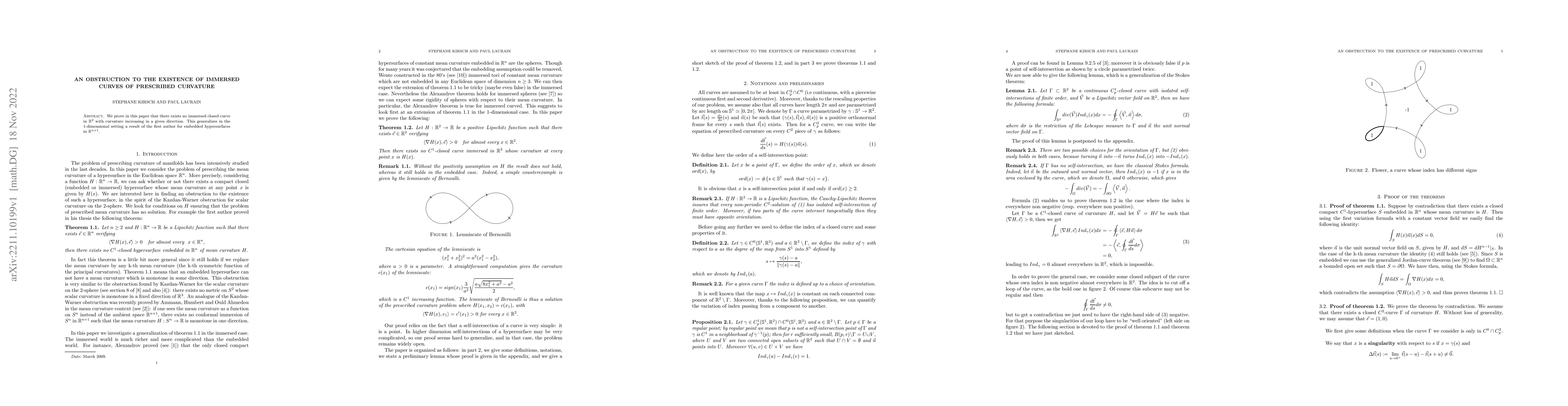 Thumbnail for An Obstruction to the Existence of Immersed Curves of Prescribed
  Curvature
