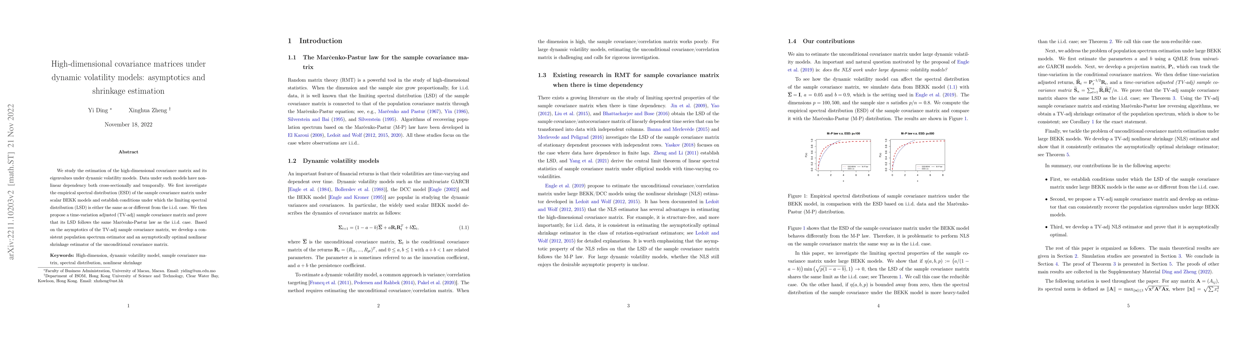 Thumbnail for High-dimensional covariance matrices under dynamic volatility models:
  asymptotics and shrinkage estimation