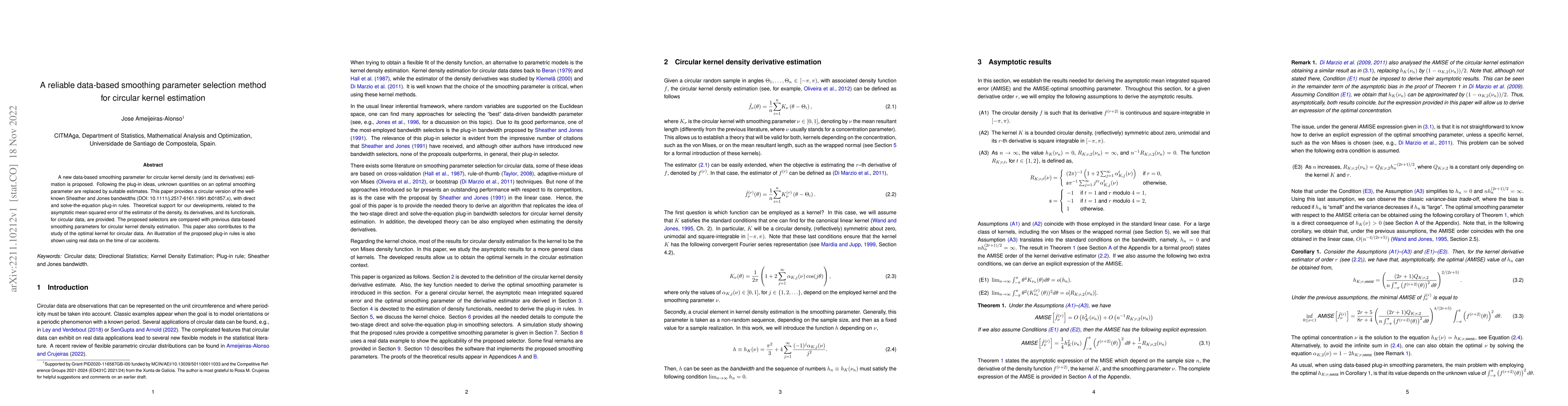 Thumbnail for A reliable data-based smoothing parameter selection method for circular
  kernel estimation
