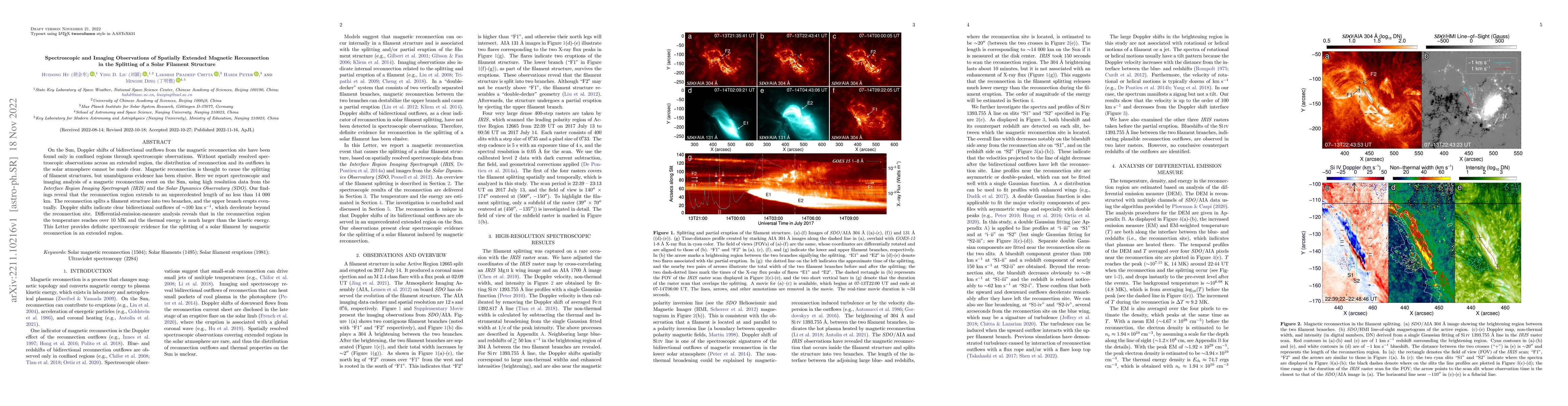 Thumbnail for Spectroscopic and Imaging Observations of Spatially Extended Magnetic
  Reconnection in the Splitting of a Solar Filament Structure