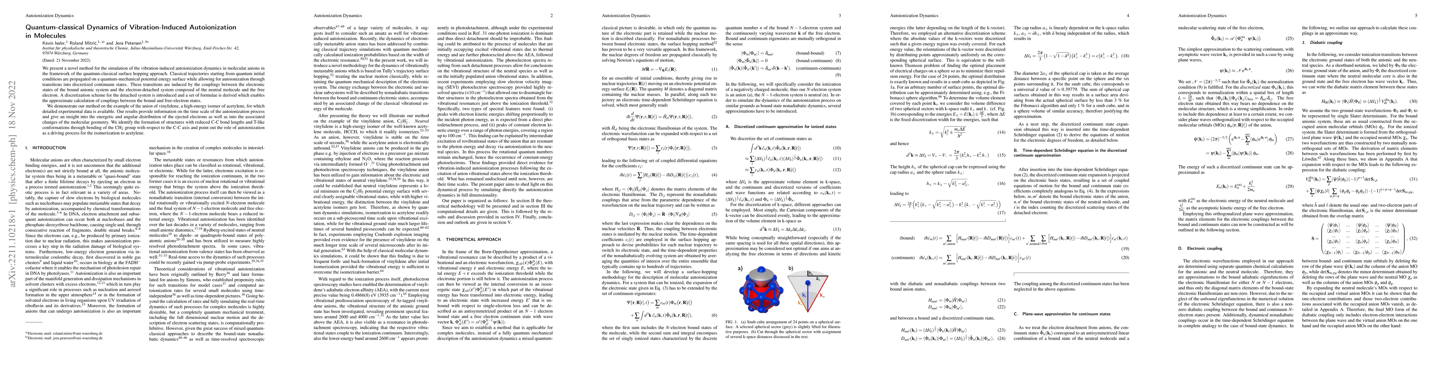 Thumbnail for Quantum-classical Dynamics of Vibration-Induced Autoionization in
  Molecules