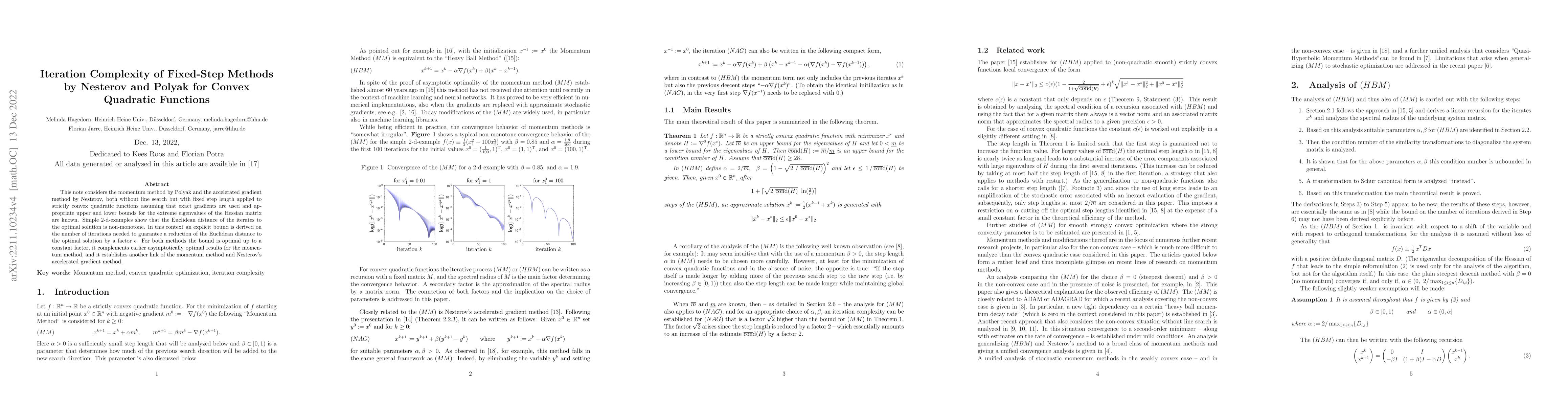 Thumbnail for Iteration Complexity of Fixed-Step Methods by Nesterov and Polyak for
  Convex Quadratic Functions
