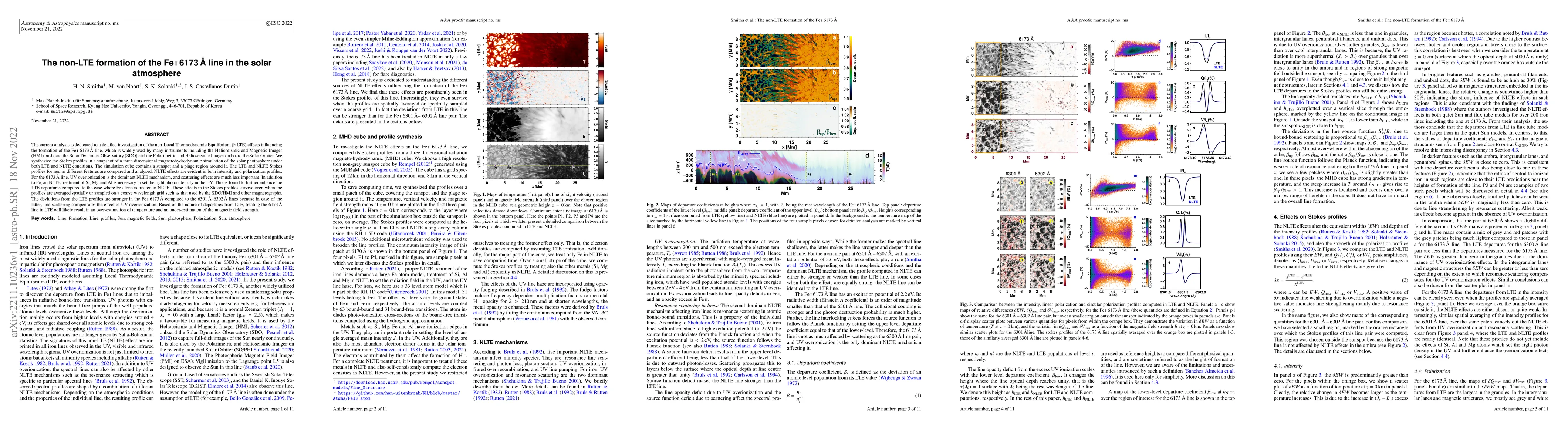Thumbnail for The non-LTE formation of the Fe I 6173 A line in the solar atmosphere
