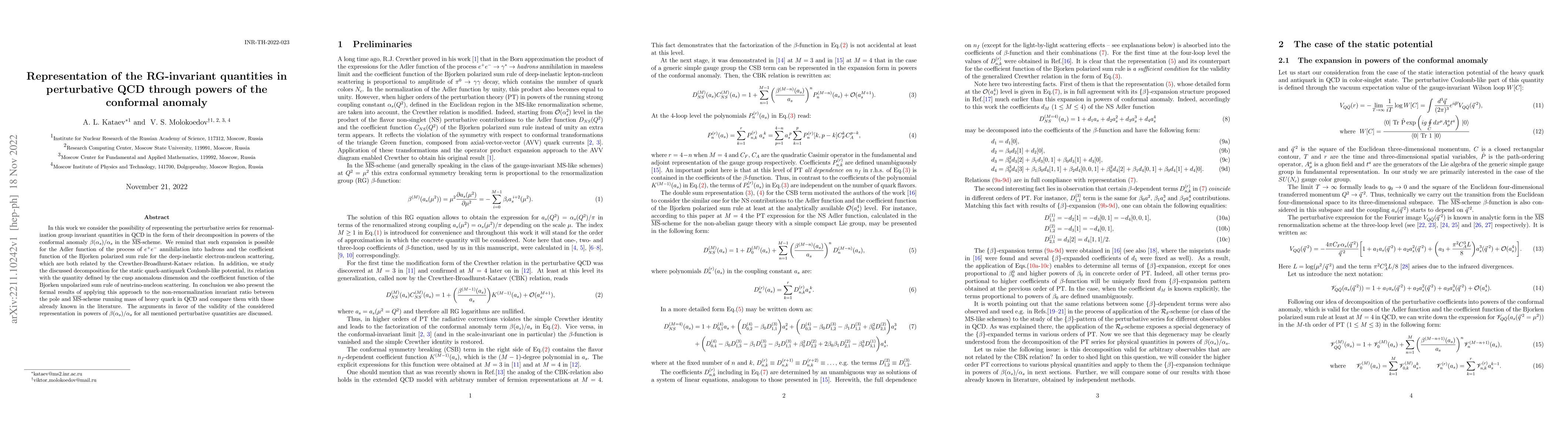 Thumbnail for Representation of the RG-invariant quantities in perturbative QCD
  through powers of the conformal anomaly