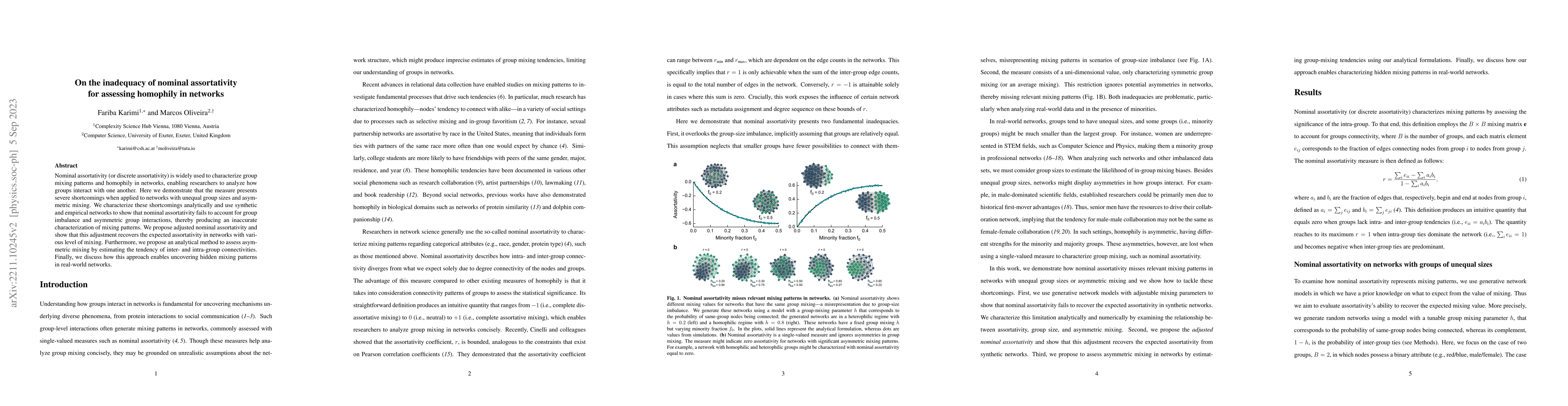 Thumbnail for On the inadequacy of nominal assortativity for assessing homophily in
  networks