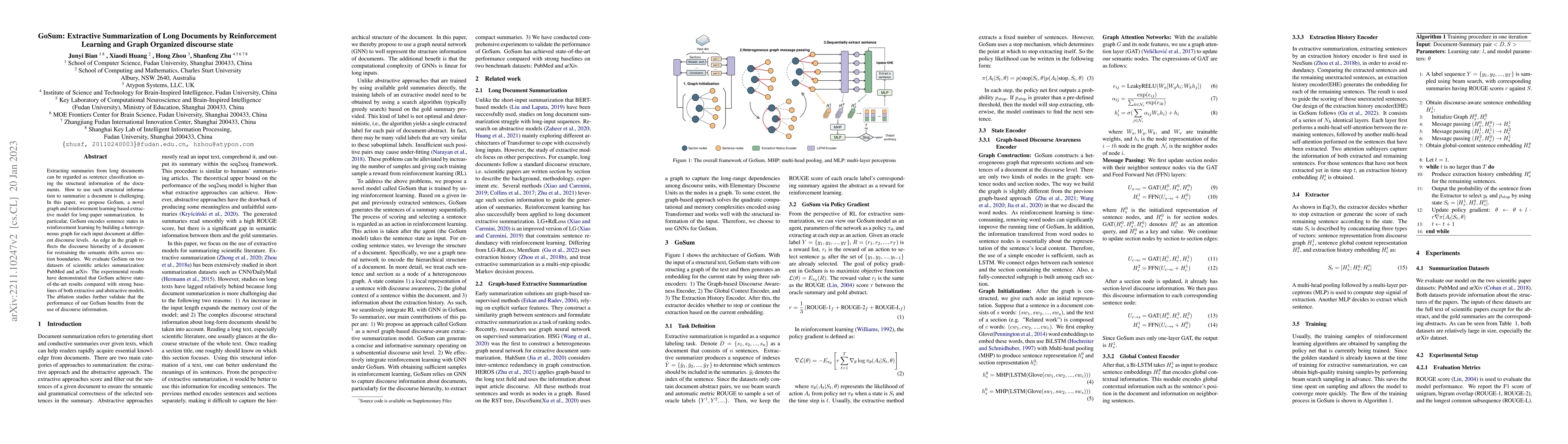 Thumbnail for GoSum: Extractive Summarization of Long Documents by Reinforcement
  Learning and Graph Organized discourse state