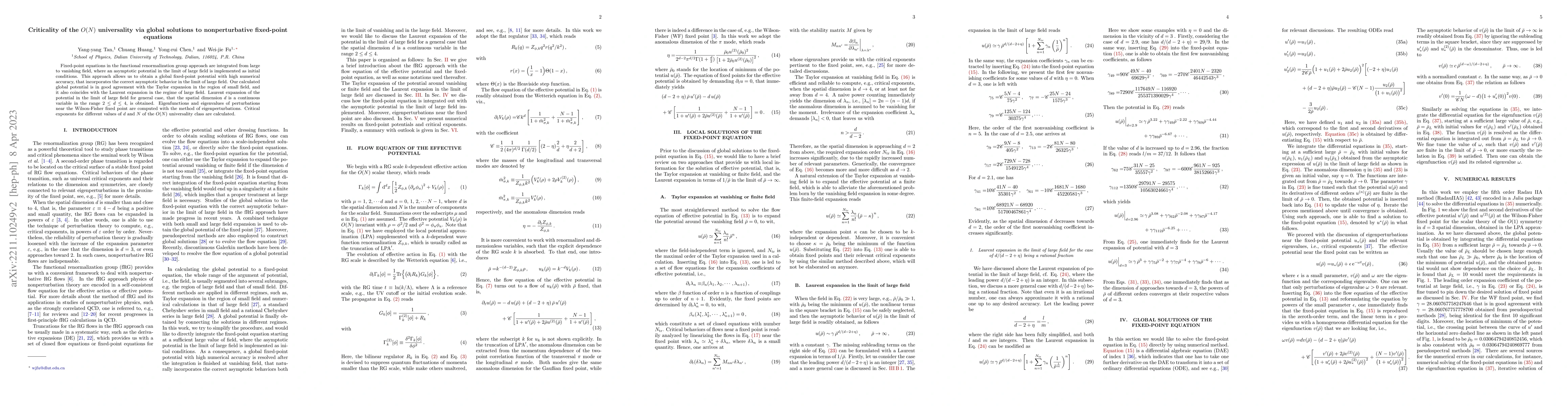Thumbnail for Criticality of the $O(N)$ universality via global solutions to
  nonperturbative fixed-point equations