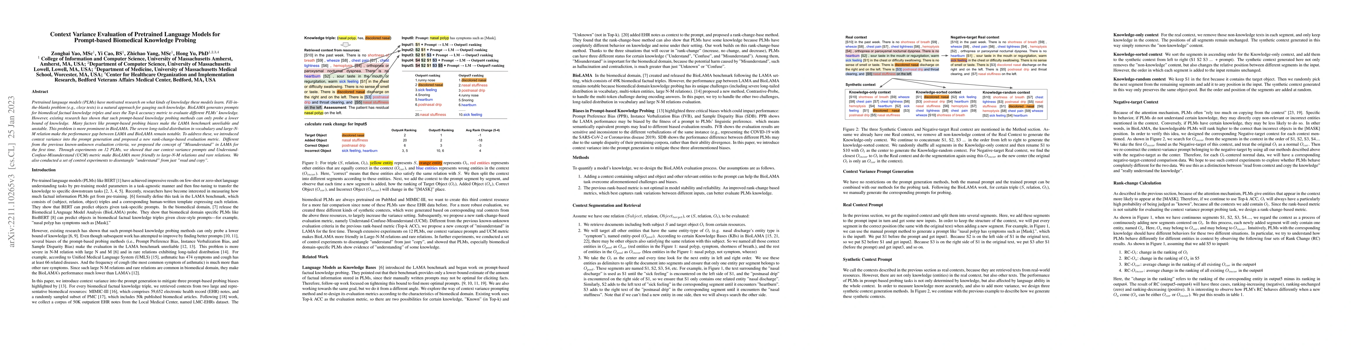 Thumbnail for Context Variance Evaluation of Pretrained Language Models for
  Prompt-based Biomedical Knowledge Probing