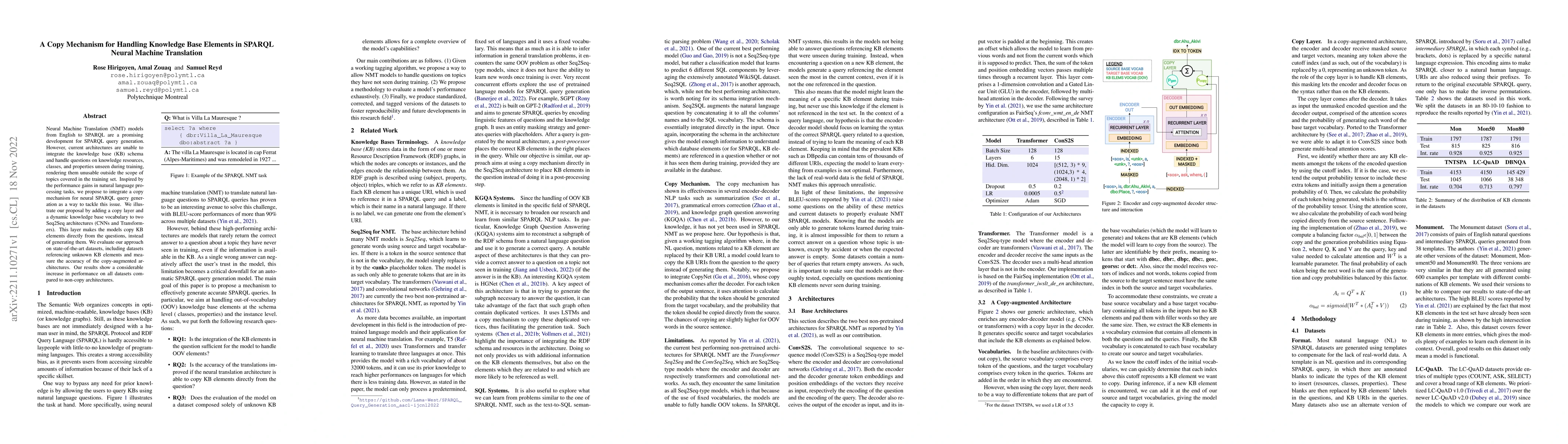 Thumbnail for A Copy Mechanism for Handling Knowledge Base Elements in SPARQL Neural
  Machine Translation