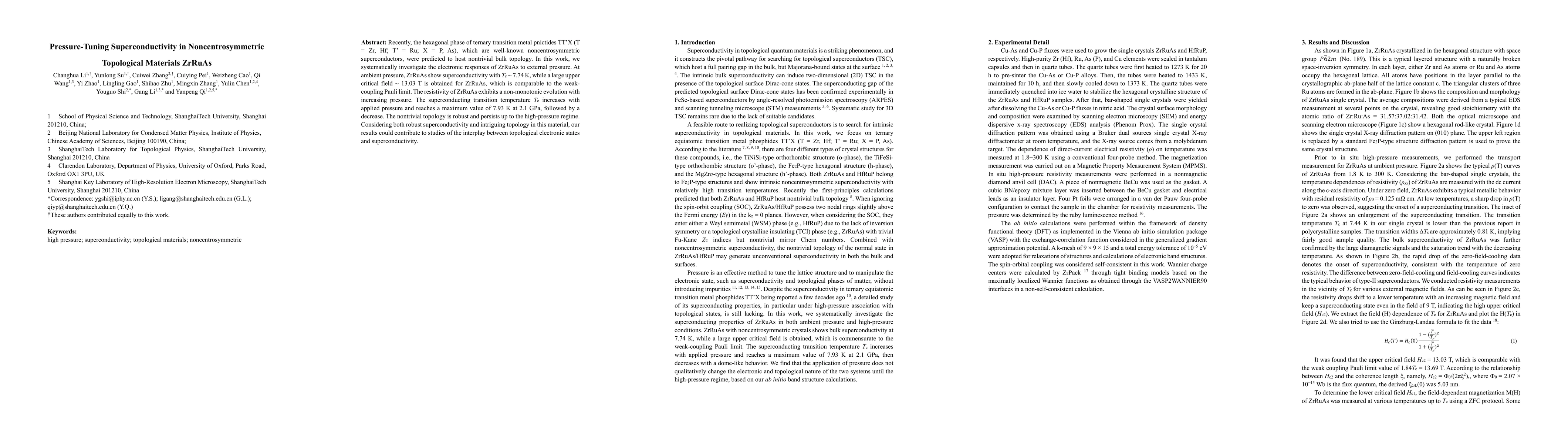 Thumbnail for Pressure-Tuning Superconductivity in Noncentrosymmetric Topological
  Materials ZrRuAs