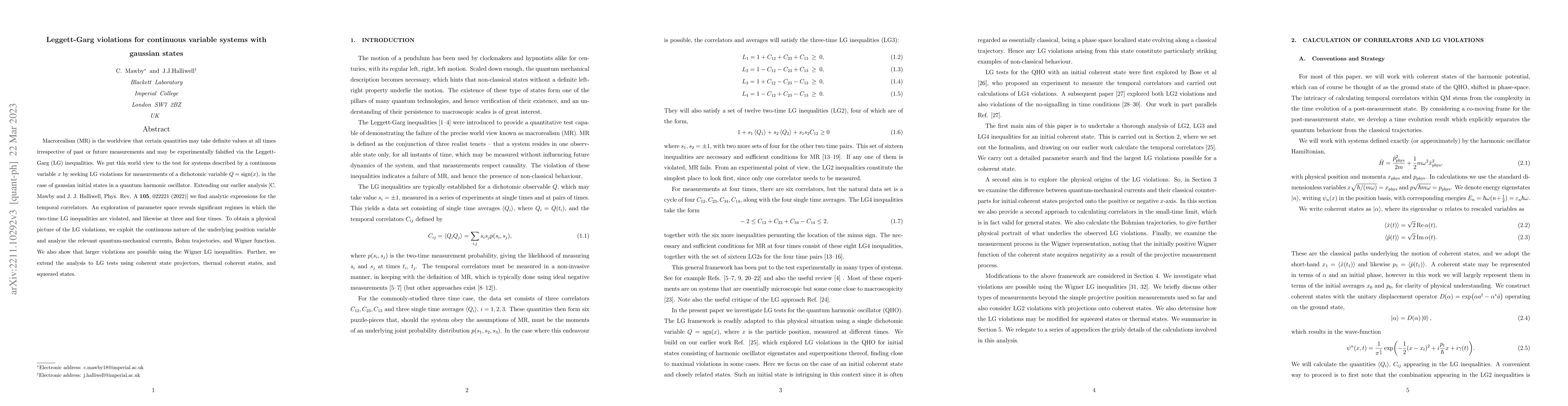 Thumbnail for Leggett-Garg violations for continuous variable systems with gaussian
  states