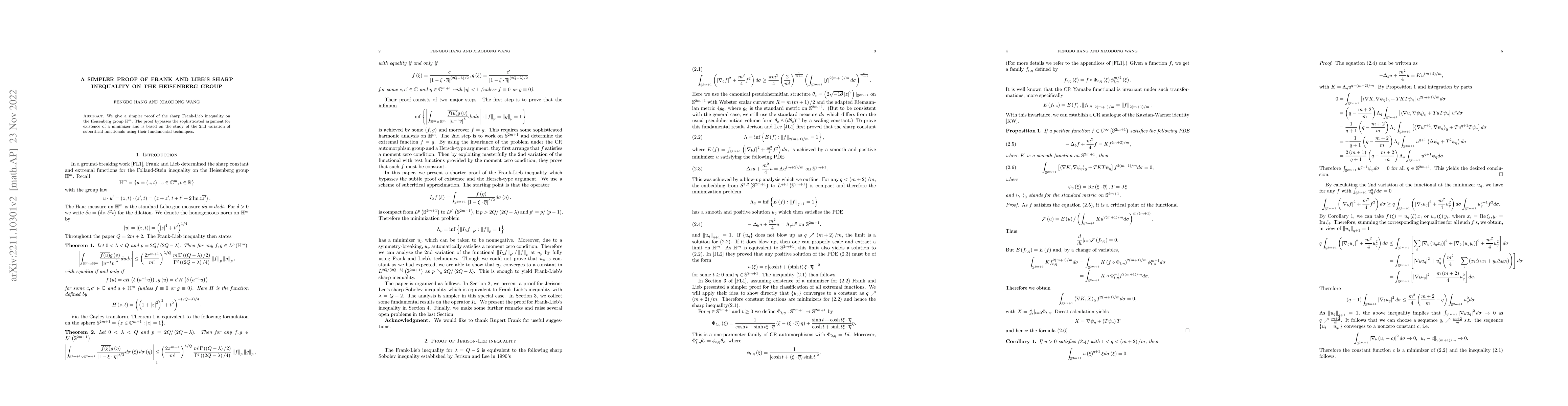 Thumbnail for A Simpler Proof of Frank and Lieb's Sharp Inequality on the Heisenberg
  Group