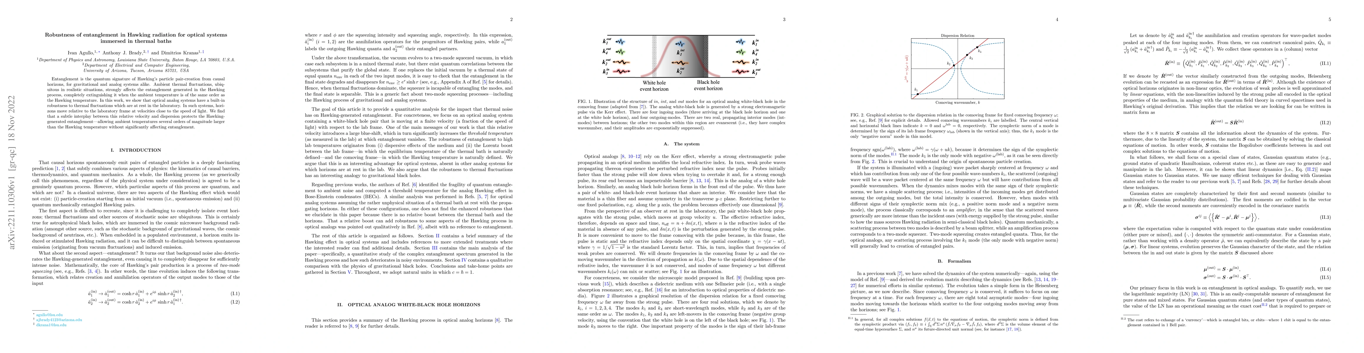 Thumbnail for Robustness of entanglement in Hawking radiation for optical systems
  immersed in thermal baths