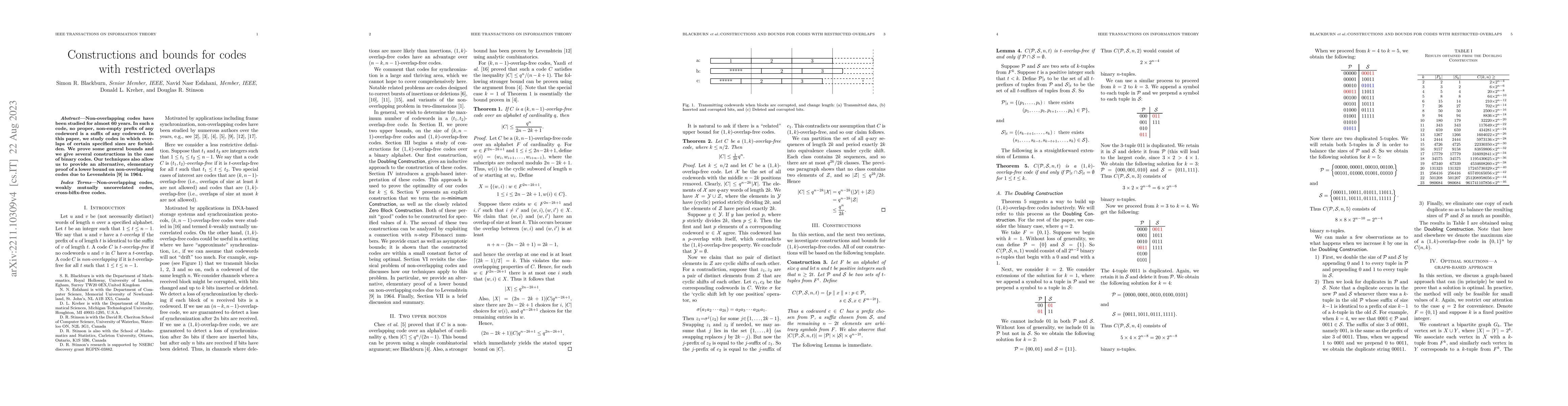 Thumbnail for Constructions and bounds for codes with restricted overlaps